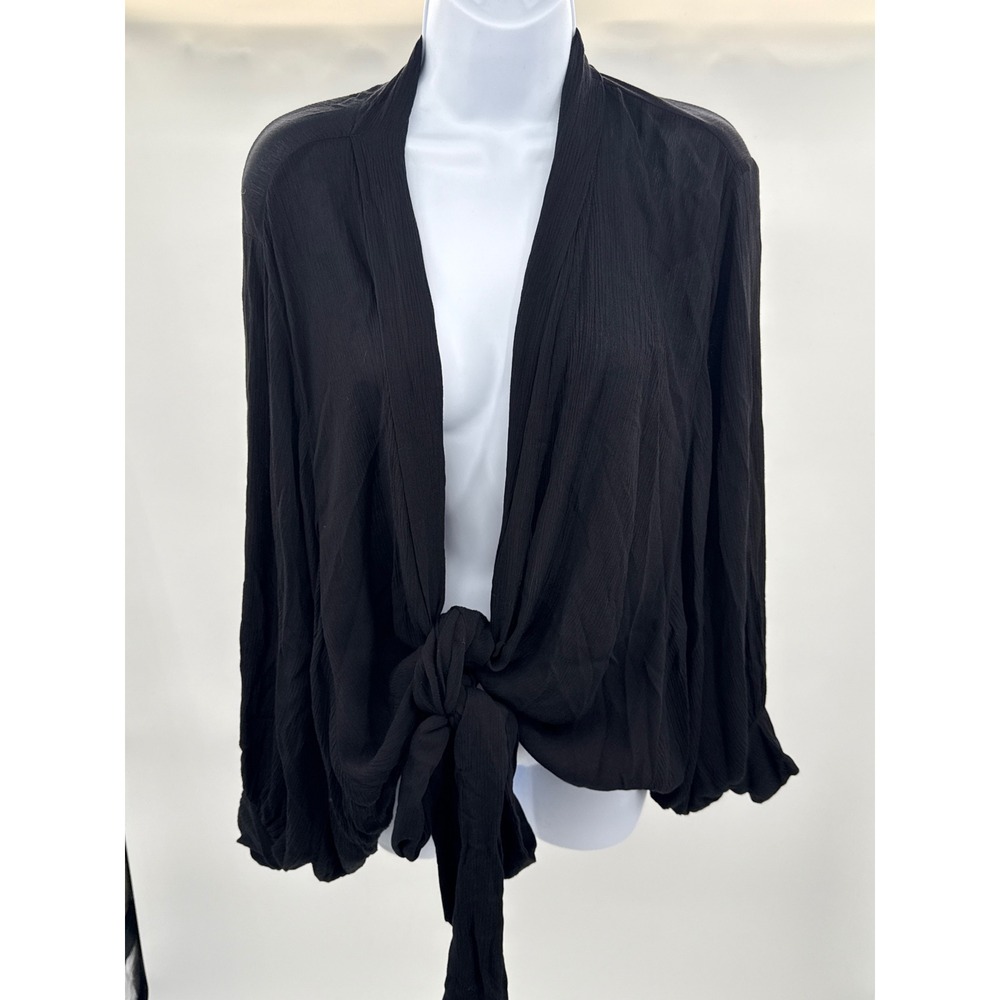 Jupee Womens Black Tie Front Balloon Sleeve Cardigan Top JP65-BLK Made in USA S